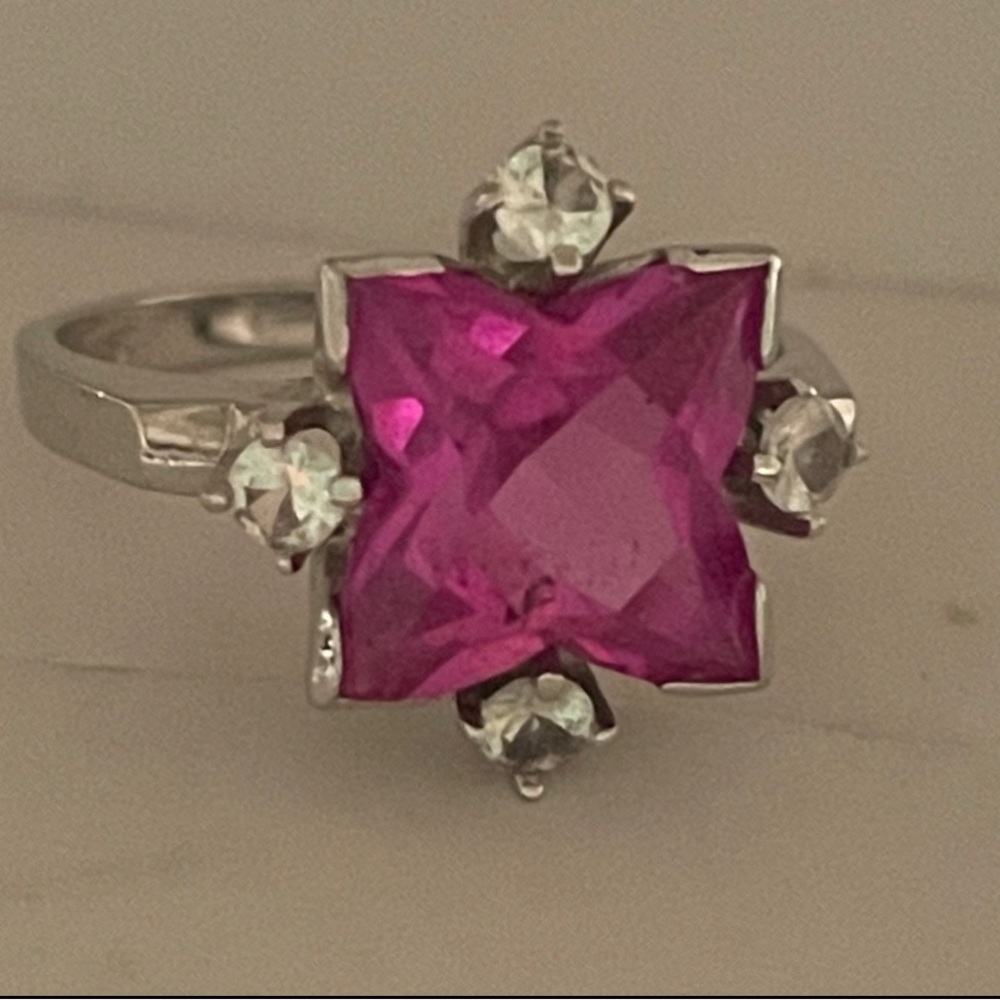 Pink Ruby Gemstone 10K White Gold Ring